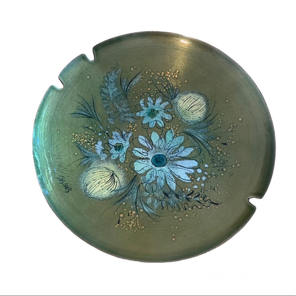 MCM Vintage Sascha Brastoff Ashtray/Bowl - Floral Blue and Green